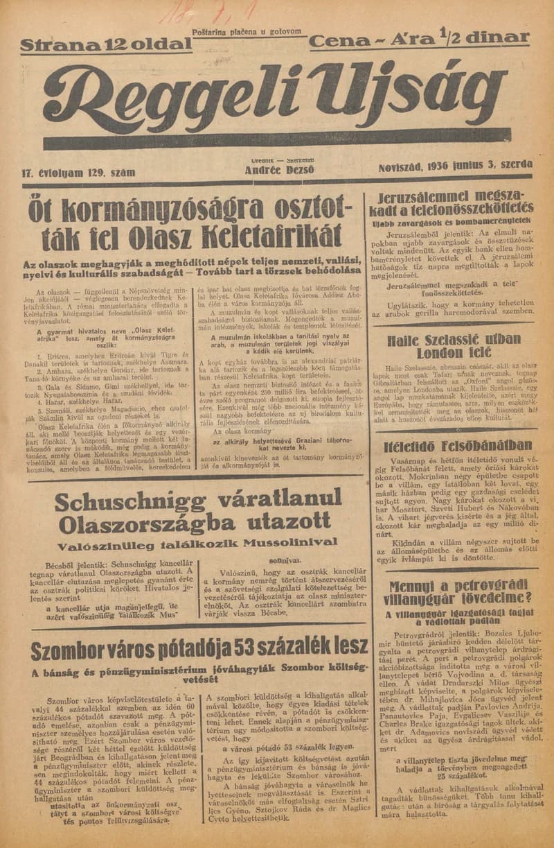 Reggeli Újság, 17. évf. 1936. június 3. 129. sz.