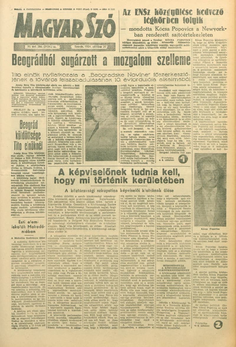 Magyar Szó, 11. évf. 1954. október 20. 286. sz. 1–8. oldal