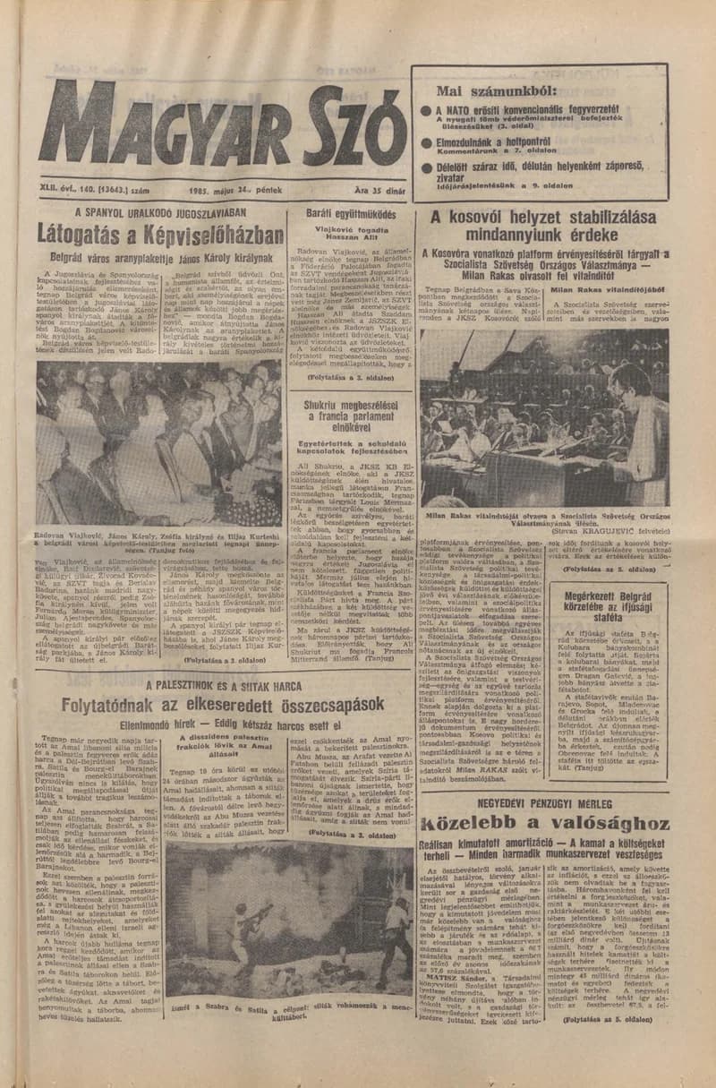 Magyar Szó, 42. évf. 1985. május 24. 140. sz. 1–20. oldal