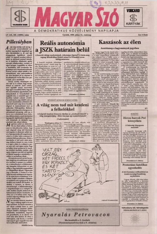 Magyar Szó, 55. évf. 1998. július 12. 165. sz. 1–24. oldal