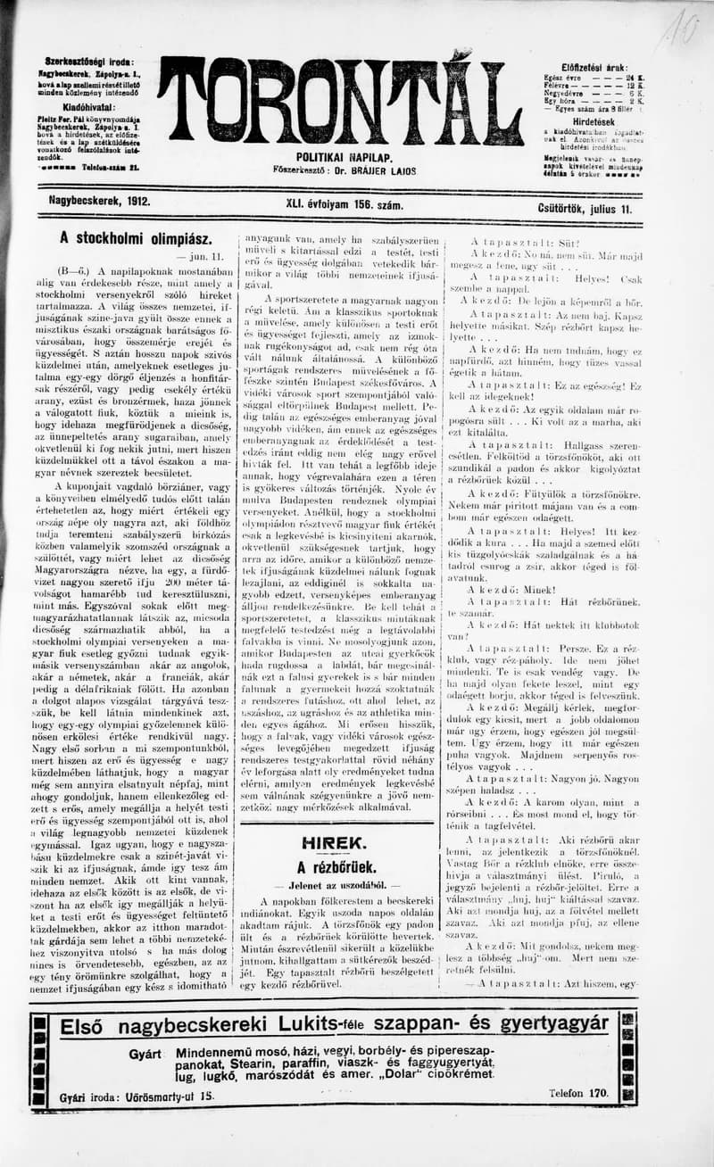 Torontál, 41. évf. 1912. július 11. 156. sz.