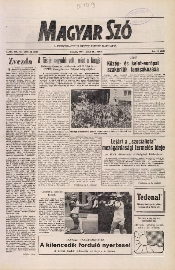 Magyar Szó, 48. évf. 1991. június 10. 157. sz. 1–20. oldal