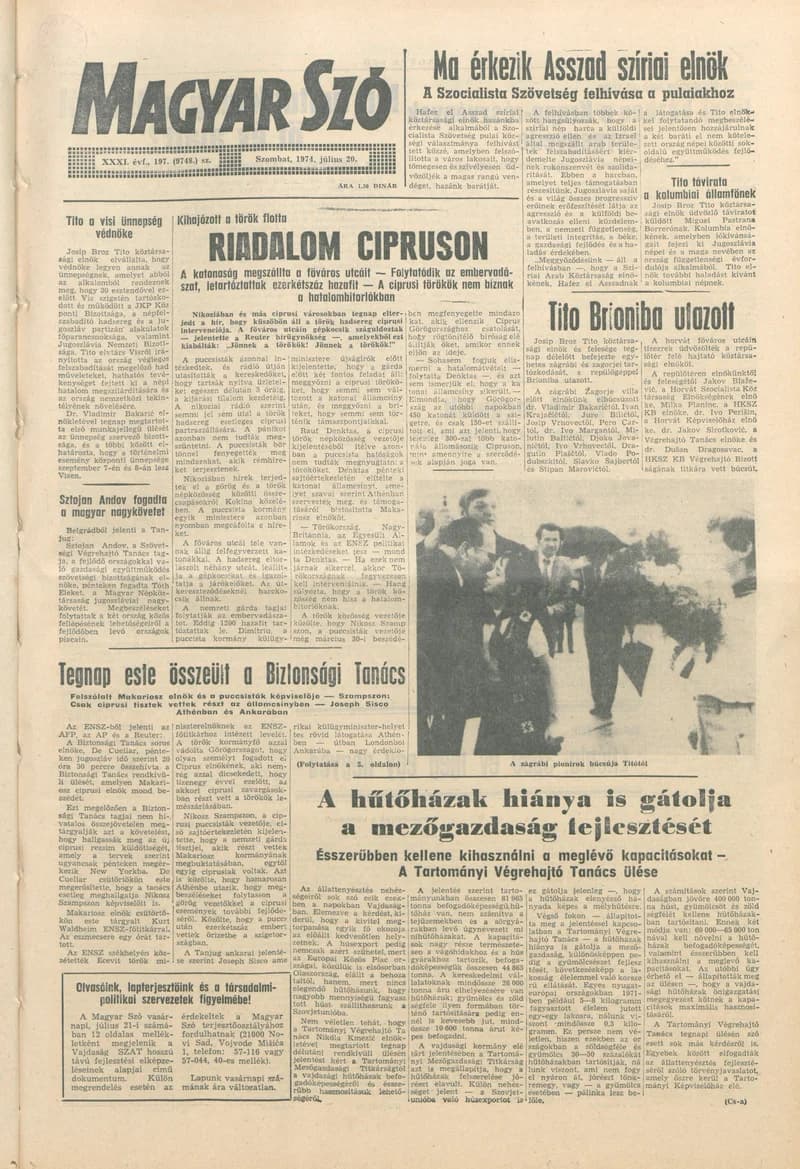 Magyar Szó, 31. évf. 1974. július 20. 197. sz. 1–16. oldal