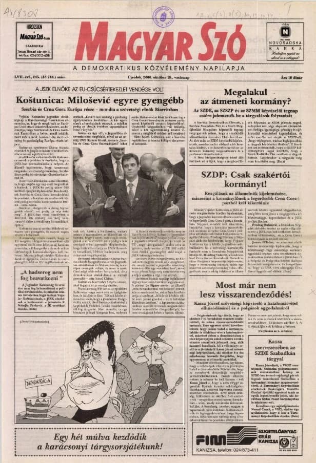 Magyar Szó, 57. évf. 2000. október 15. 245. sz. 1–24. oldal