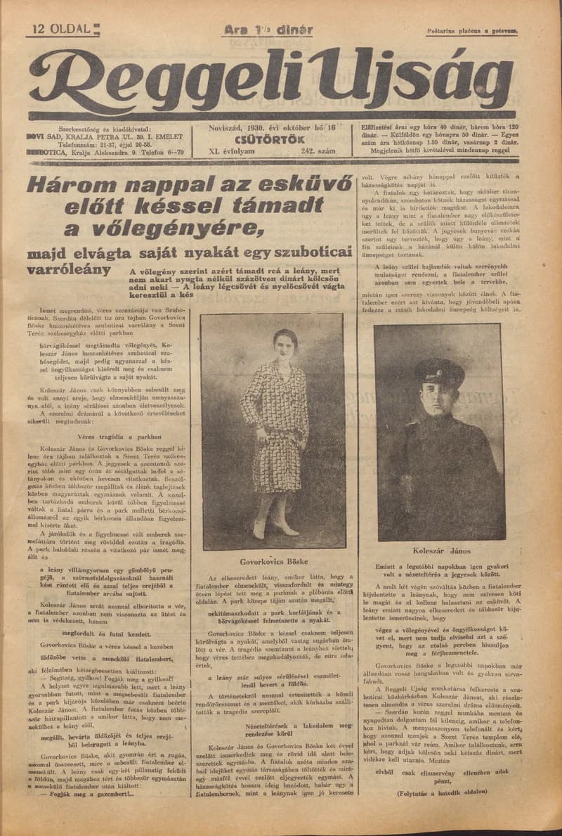 Reggeli Újság, 11. évf. 1930. október 16. 242. sz.