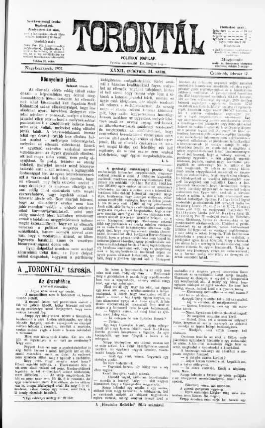 Torontál, 32. évf. 1903. február 12. 34. sz.
