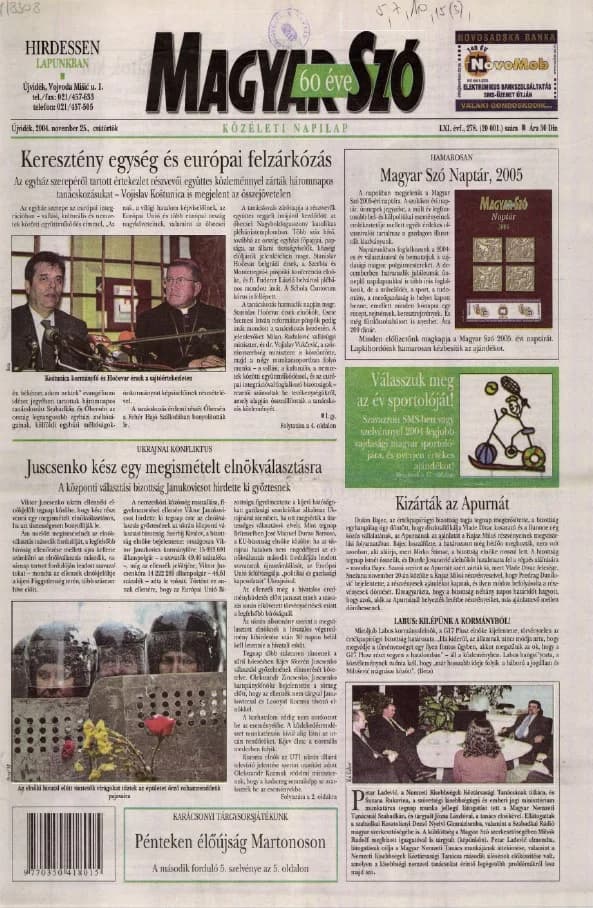 Magyar Szó, 61. évf. 2004. november 25. 278. sz. 1–20. oldal
