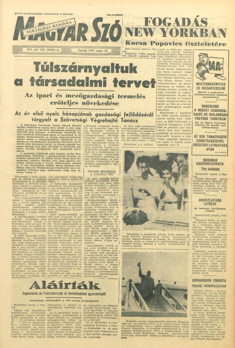 Magyar Szó, 16. évf. 1959. szeptember 30. 230. sz. 1–20. oldal