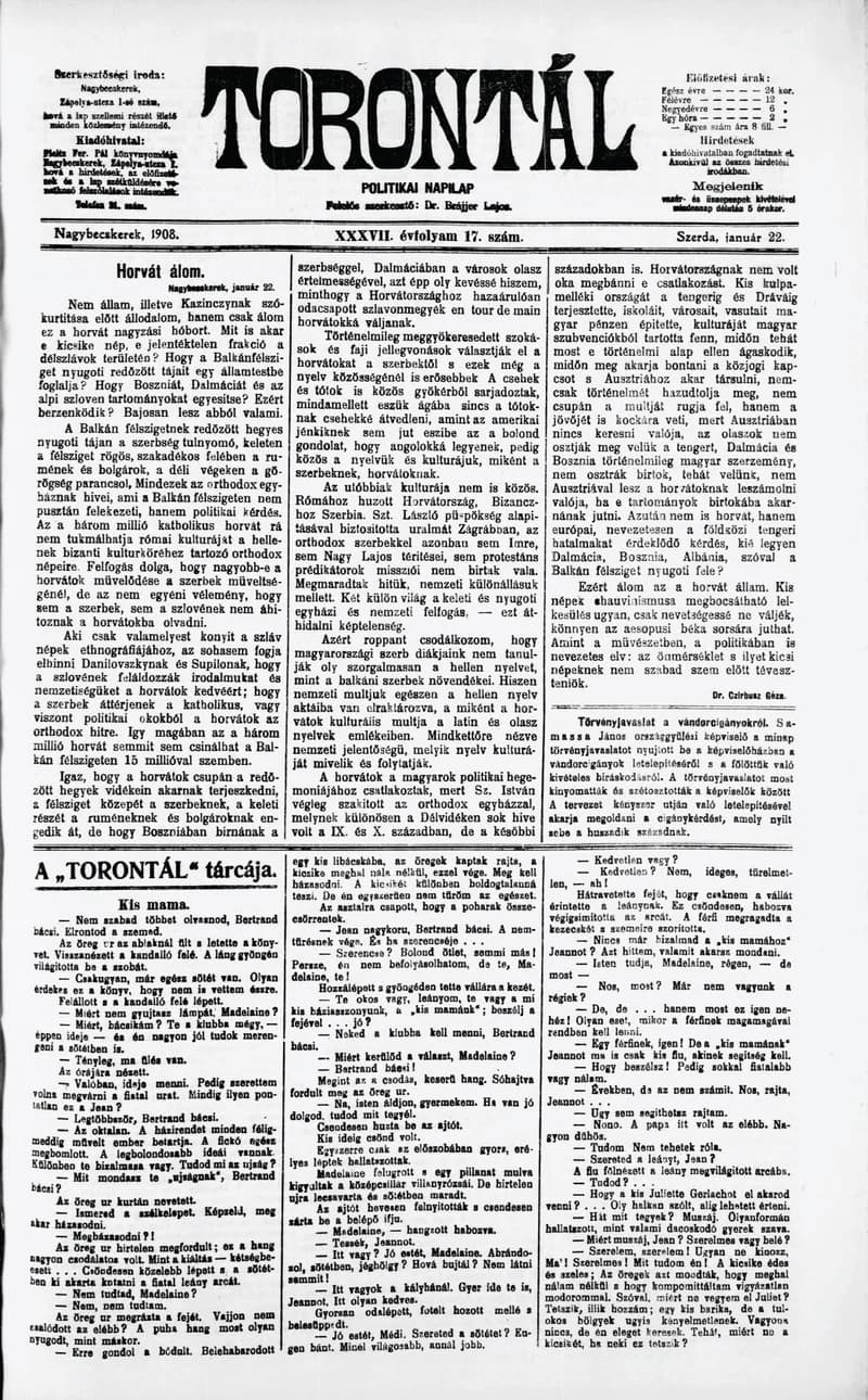 Torontál, 37. évf. 1908. január 22. 17. sz.