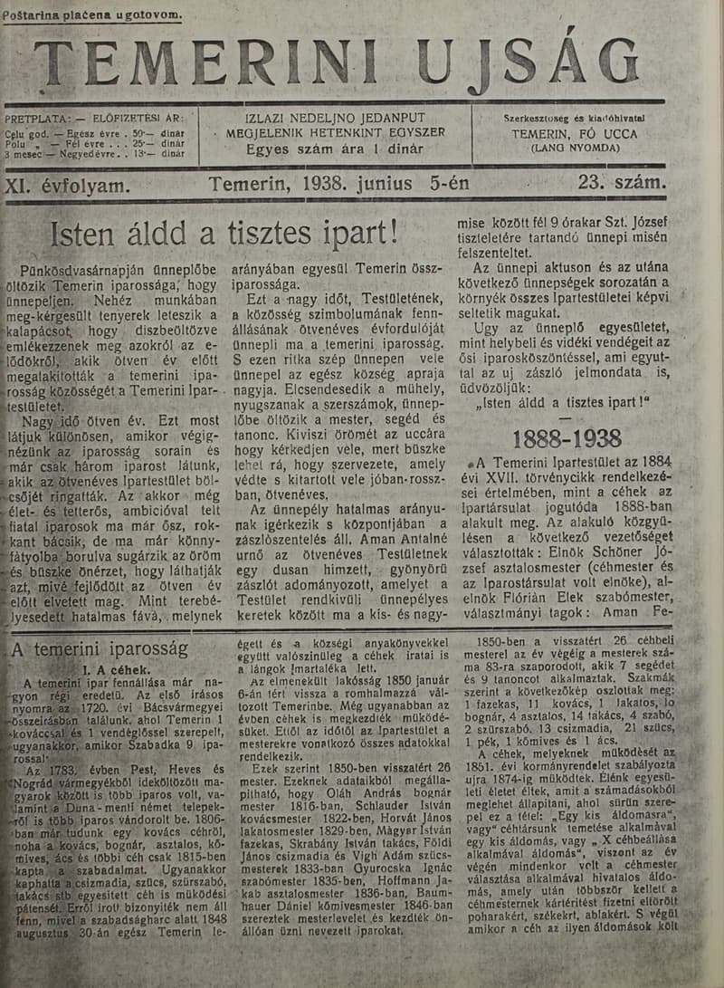 Temerini Újság 1928-1944, 11. évf. 1938. június 5. 23. sz.