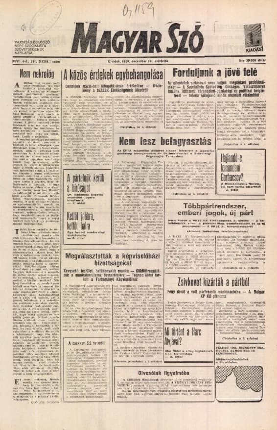 Magyar Szó, 46. évf. 1989. december 14. 341. sz. 1–16. oldal