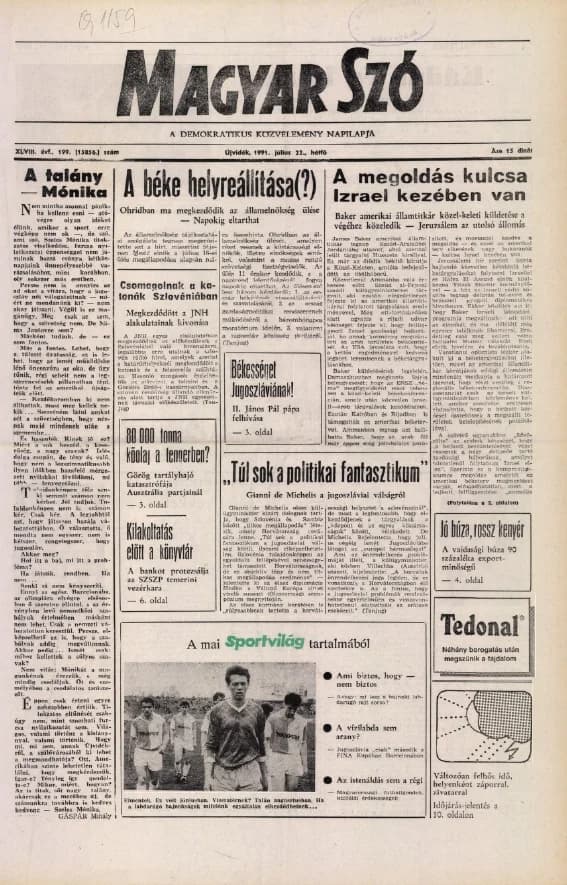 Magyar Szó, 48. évf. 1991. július 22. 199. sz. 1–20. oldal
