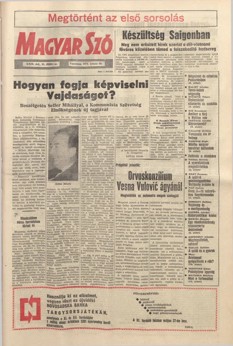 Magyar Szó, 29. évf. 1972. január 30. 28. sz. 1–32. oldal