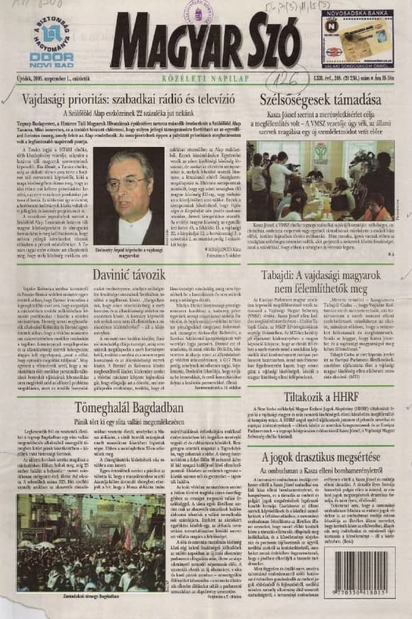 Magyar Szó, 62. évf. 2005. szeptember 1. 205. sz. 1–20. oldal