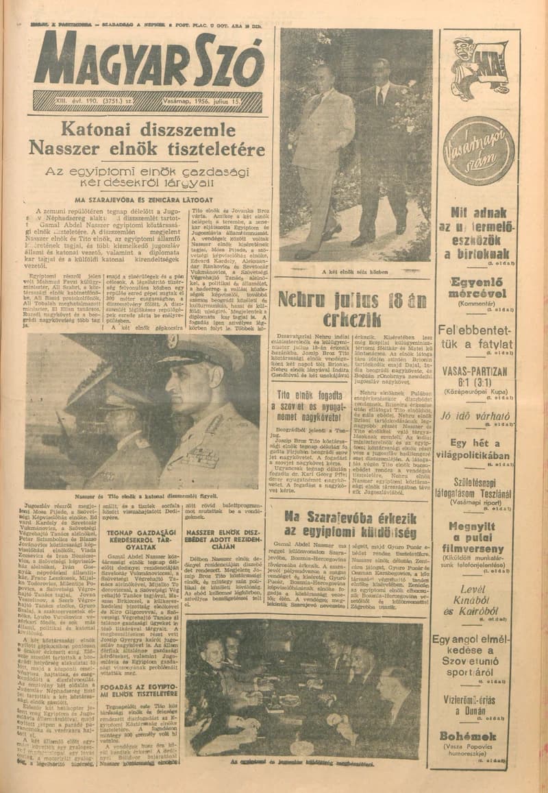 Magyar Szó, 13. évf. 1956. július 15. 190. sz. 1–20. oldal