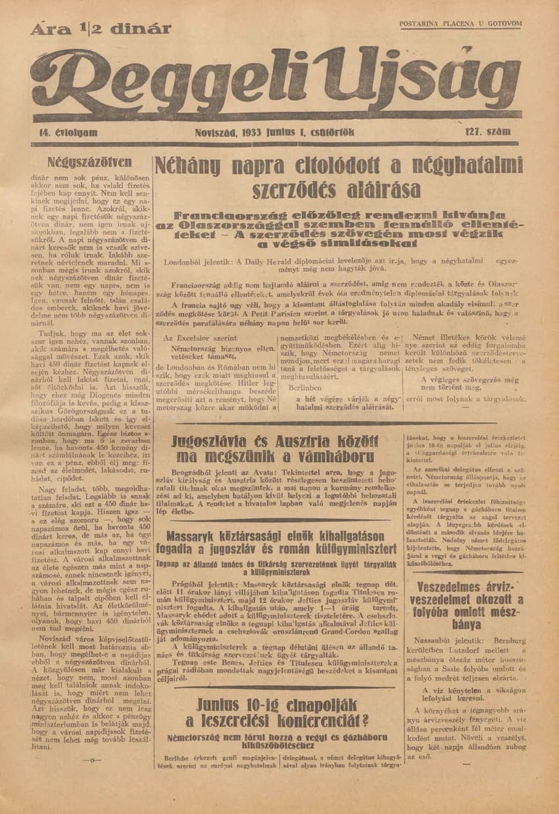 Reggeli Újság, 14. évf. 1933. június 1. 127. sz.