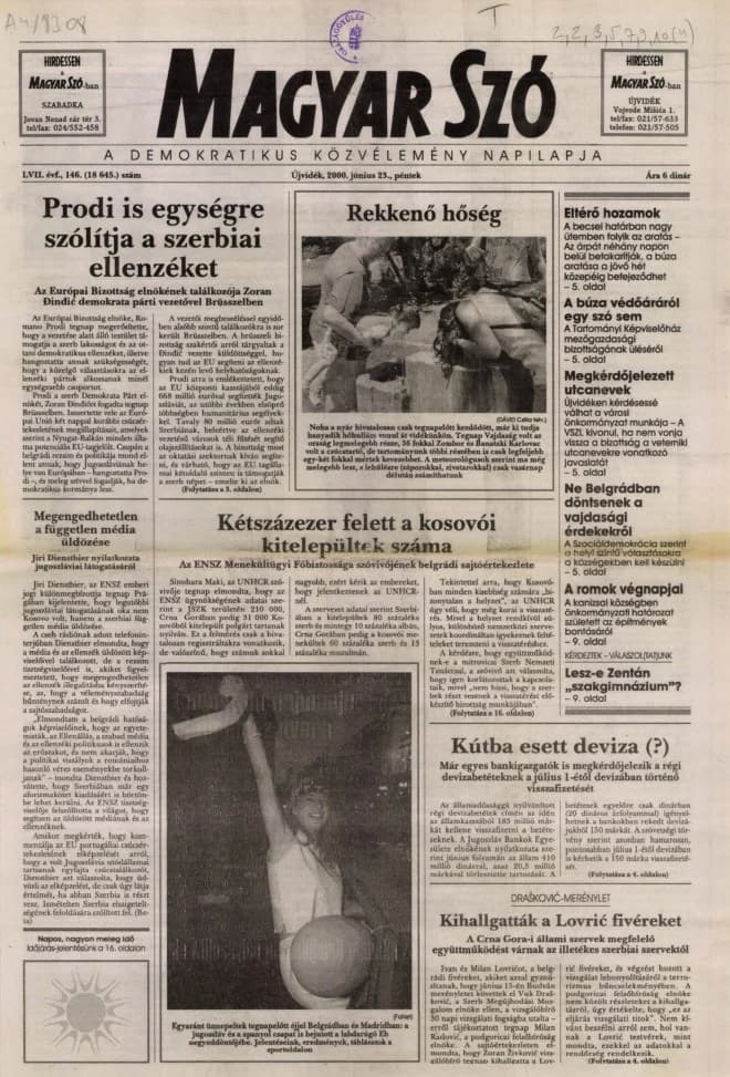 Magyar Szó, 57. évf. 2000. június 23. 146. sz. 1–16. oldal