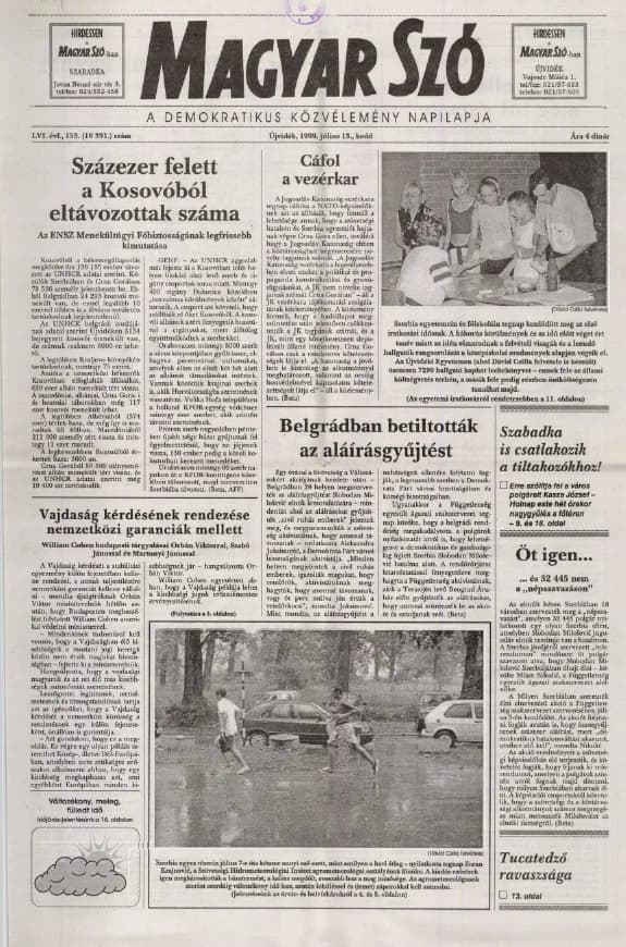 Magyar Szó, 56. évf. 1999. július 13. 153. sz. 1–16. oldal