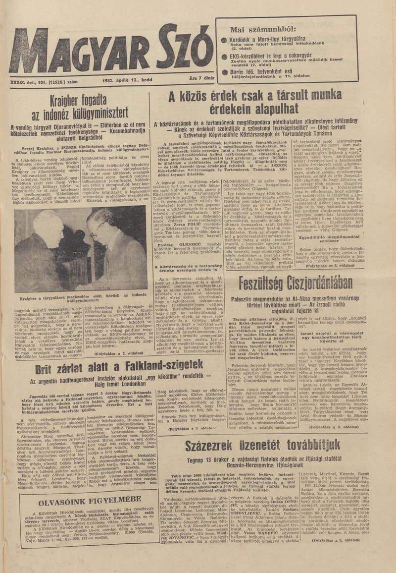 Magyar Szó, 39. évf. 1982. április 13. 101. sz. 1–20. oldal