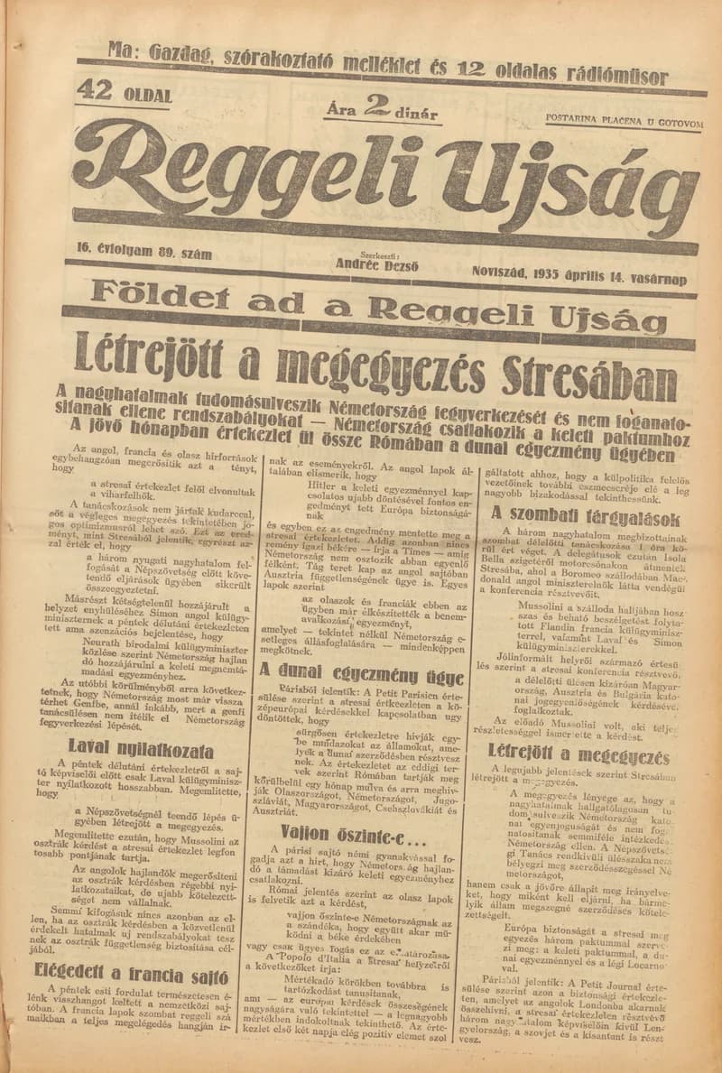 Reggeli Újság, 16. évf. 1935. április 14. 89. sz.