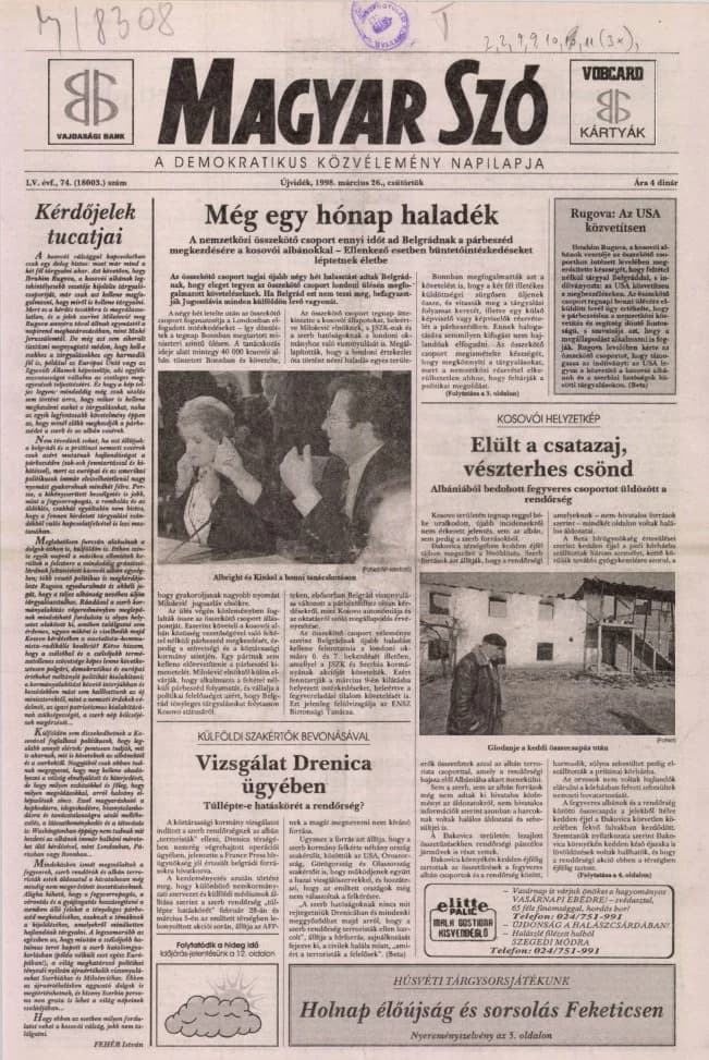Magyar Szó, 55. évf. 1998. március 26. 74. sz. 1–16. oldal