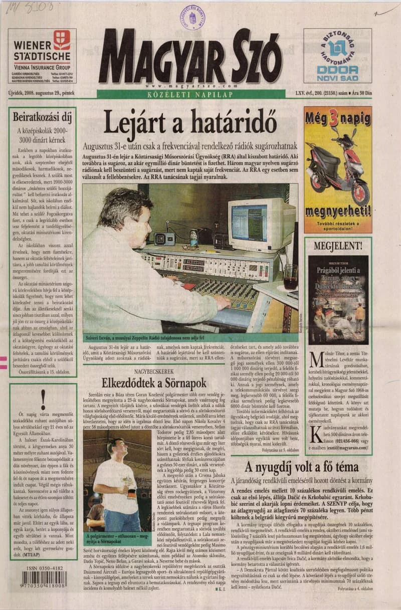 Magyar Szó, 65. évf. 2008. augusztus 29. 200. sz. 1–20. oldal