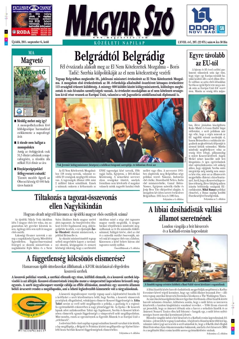 Magyar Szó, 68. évf. 2011. szeptember 6. 207. sz. 1–20. oldal