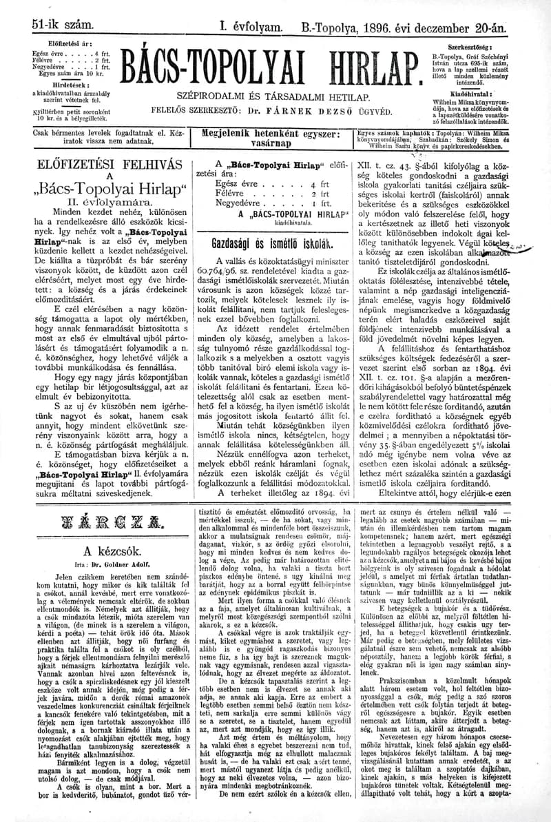 Bács-Topolyai Hirlap, 1. évf. 1896. december 20. 51. sz.