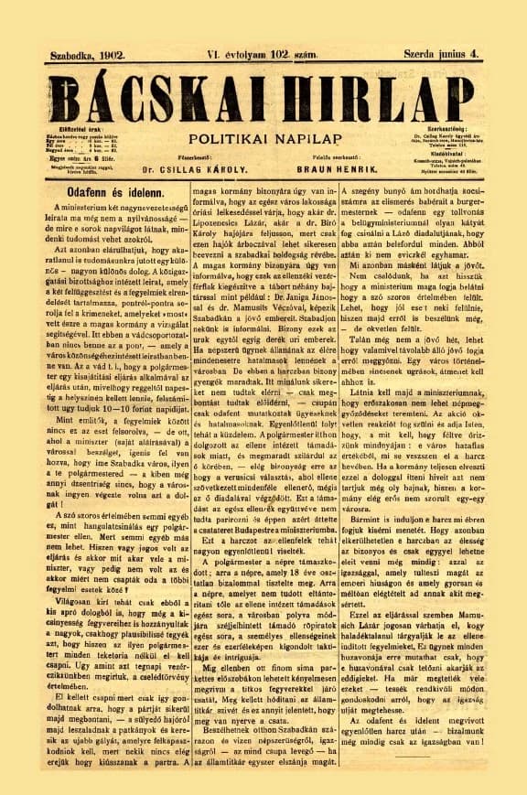 Bácskai Hirlap, 6. évf. 1902. június 4. 102. sz.