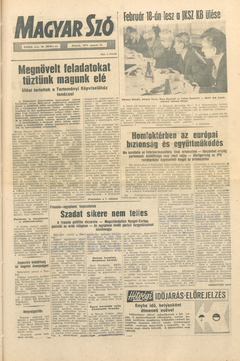 Magyar Szó, 32. évf. 1975. január 31. 29. sz.