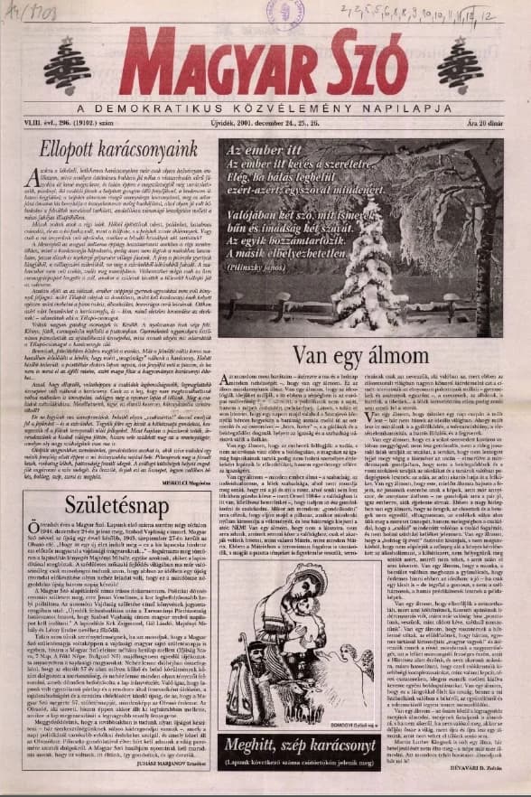 Magyar Szó, 58. évf. 2001. december 24. – 26. 296. sz. 1–28. oldal