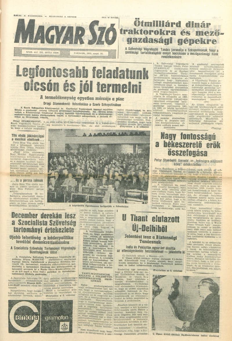 Magyar Szó, 22. évf. 1965. szeptember 16. 255. sz. 1–14. oldal