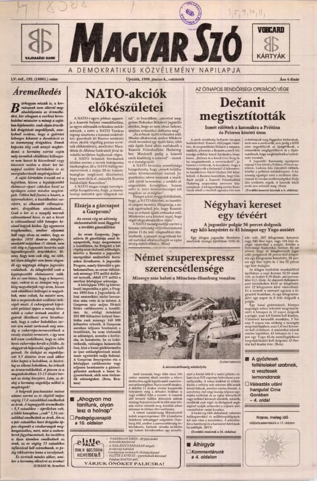 Magyar Szó, 55. évf. 1998. június 4. 132. sz. 1–16. oldal