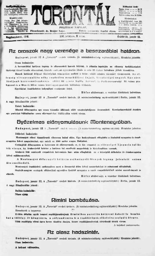 Torontál, 45. évf. 1916. január 13. 9. sz.