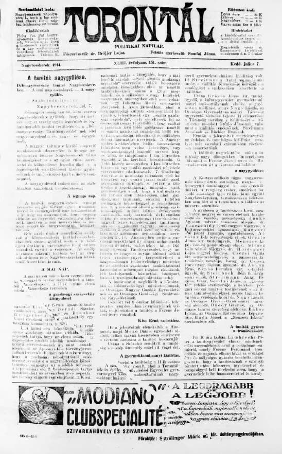 Torontál, 43. évf. 1914. július 7. 151. sz.