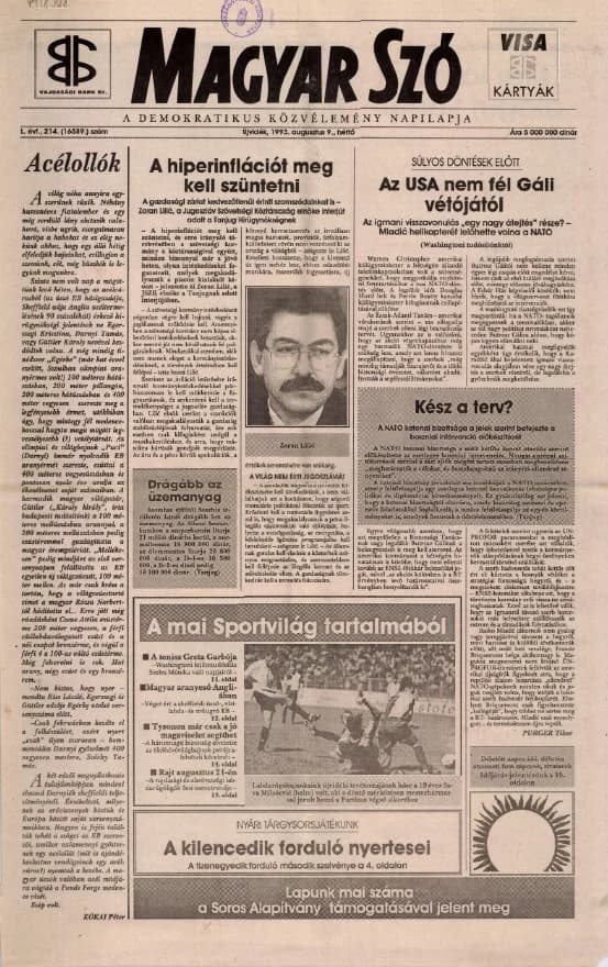 Magyar Szó, 50. évf. 1993. augusztus 9. 214. sz. 1–16. oldal