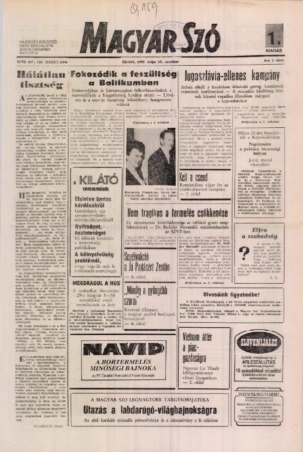 Magyar Szó, 47. évf. 1990. május 19. 135. sz. 1–28. oldal