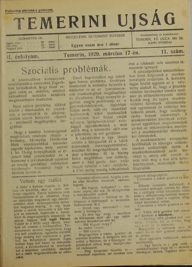 Temerini Újság 1928-1944, 2. évf. 1929. március 17. 11. sz.