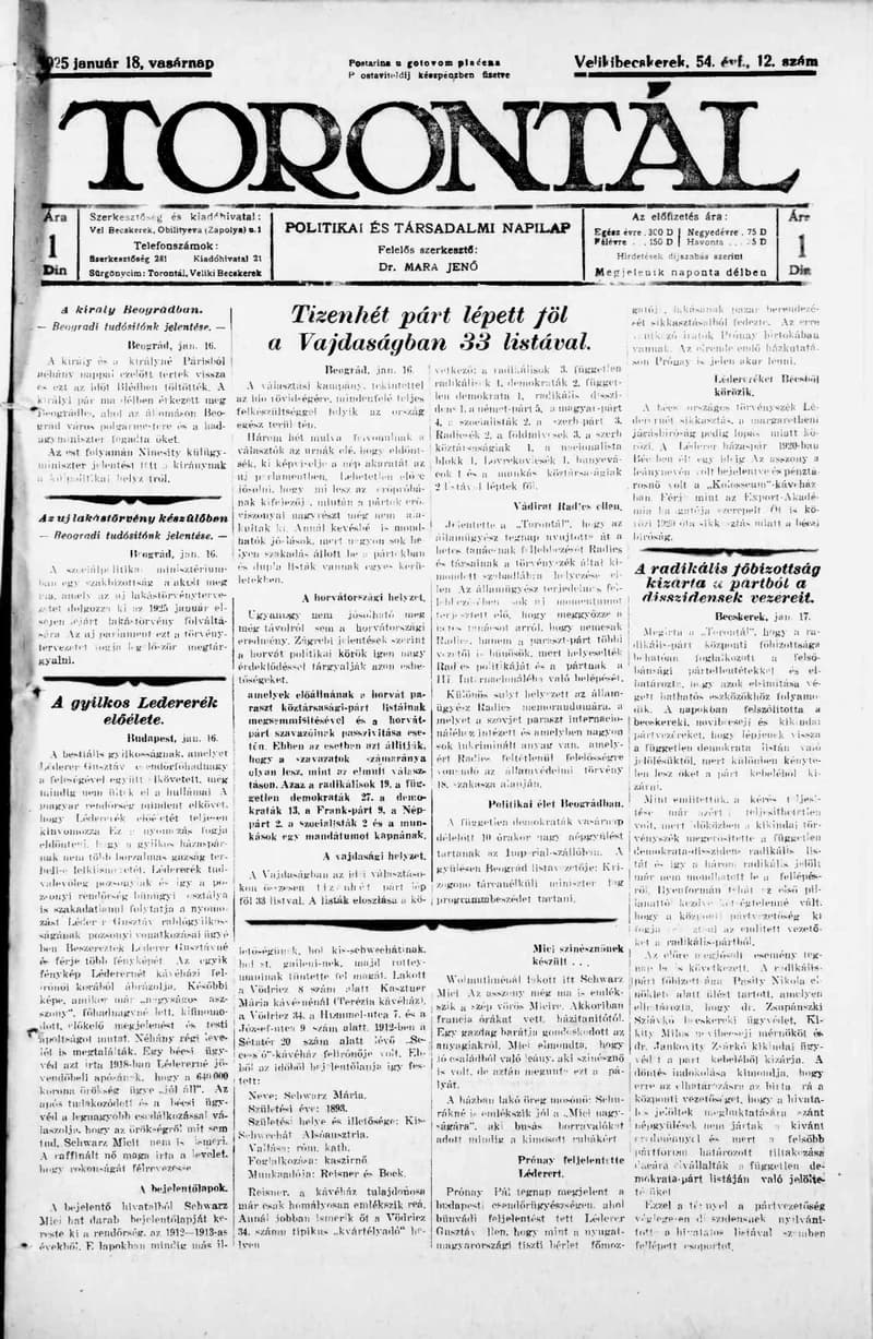 Torontál, 54. évf. 1925. január 18. 12. sz.