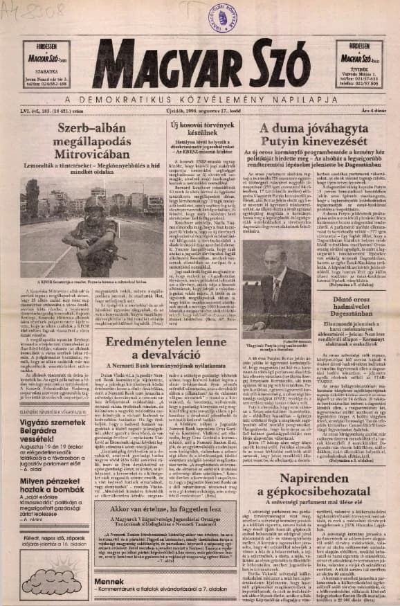 Magyar Szó, 56. évf. 1999. augusztus 17. 183. sz. 1–16. oldal
