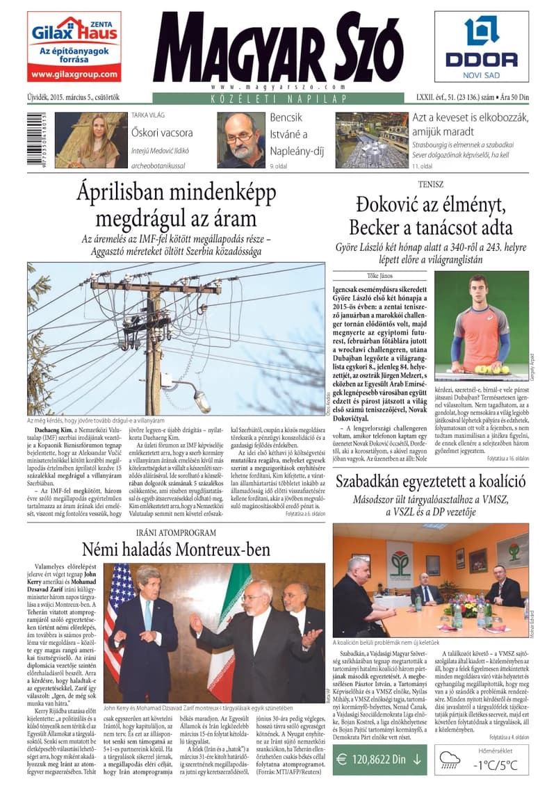 Magyar Szó, 72. évf. 2015. március 5. 51. sz. 1–20. oldal
