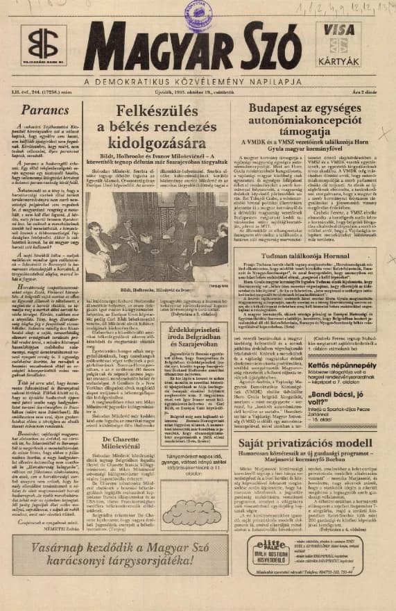 Magyar Szó, 52. évf. 1995. október 19. 244. sz. 1–16. oldal
