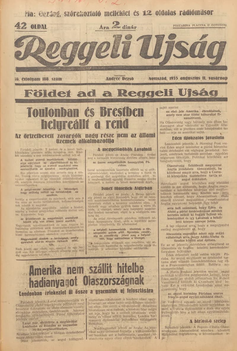 Reggeli Újság, 16. évf. 1935. augusztus 11. 188. sz.