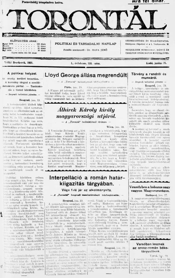 Torontál, 50. évf. 1921. június 21. 133. sz.