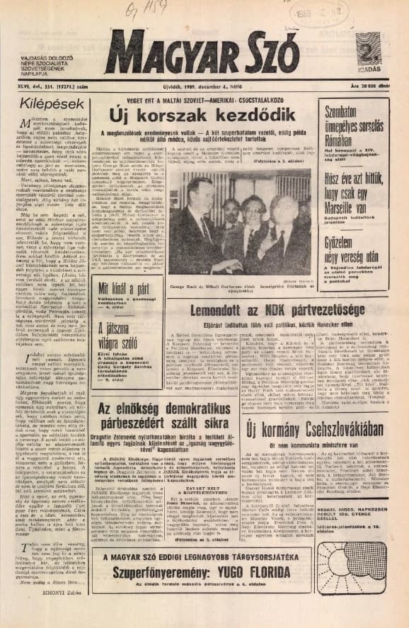 Magyar Szó, 46. évf. 1989. december 4. 331. sz. 1–20. oldal