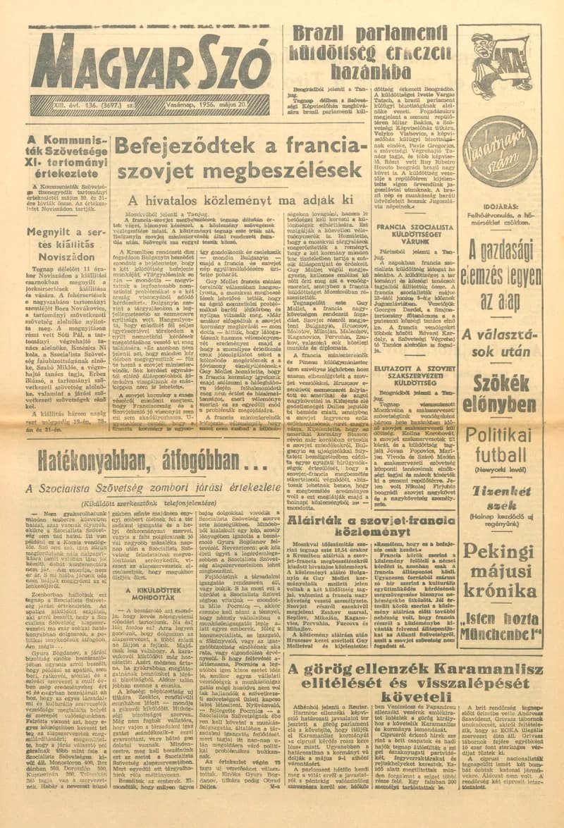 Magyar Szó, 13. évf. 1956. május 20. 136. sz. 1–20. oldal