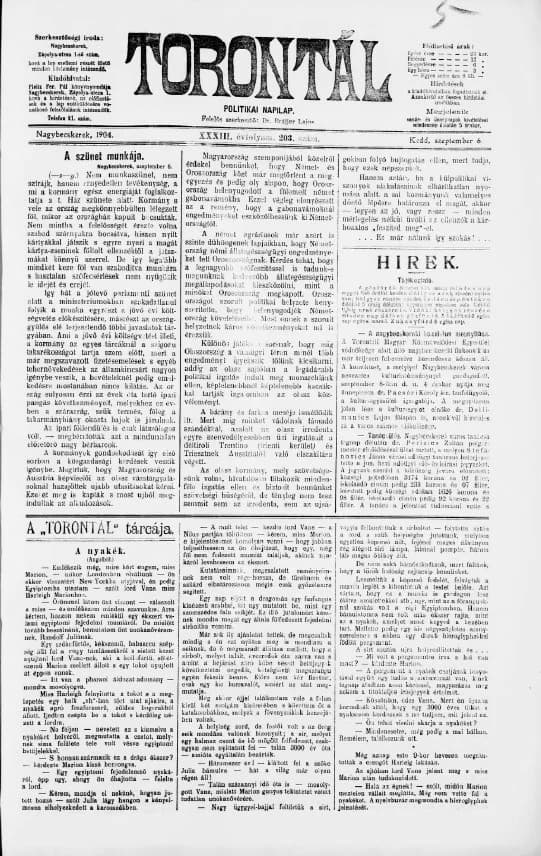 Torontál, 33. évf. 1904. szeptember 6. 203. sz.