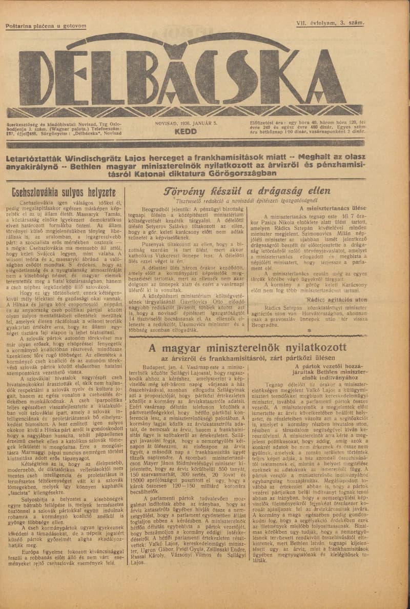 Délbácska, 7. évf. 1926. január 5. 3. sz.