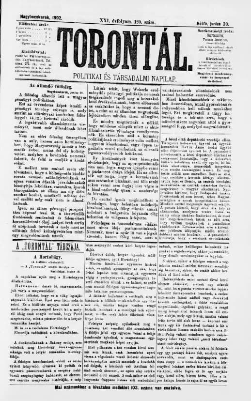 Torontál, 21. évf. 1892. június 20. 120. sz.