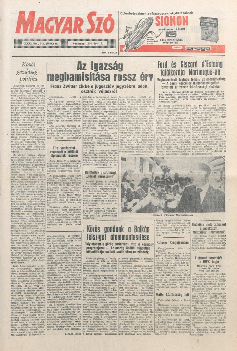 Magyar Szó, 31. évf. 1974. december 15. 343. sz. 1–28. oldal